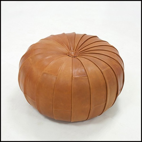 Pouf covered with brown genuine leather 176-Shell
