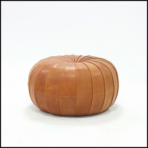 Pouf couvert de véritable cuir coloris brown 176-Shell