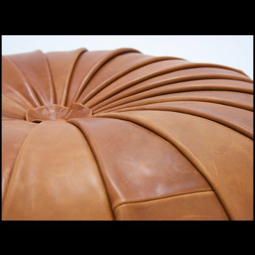 Pouf couvert de véritable cuir coloris brown 176-Shell
