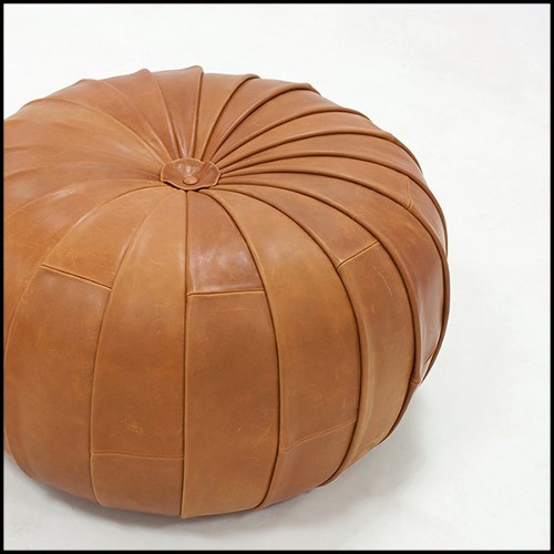 Pouf couvert de véritable cuir coloris brown 176-Shell