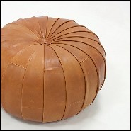 Pouf couvert de véritable cuir coloris brown 176-Shell