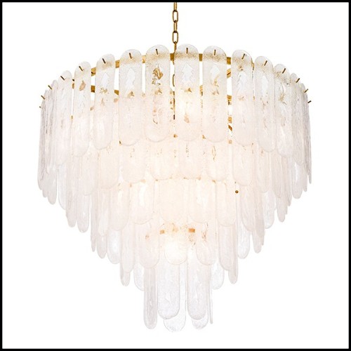 Chandelier with structure in gold finish and frosted glass 24-Riveria