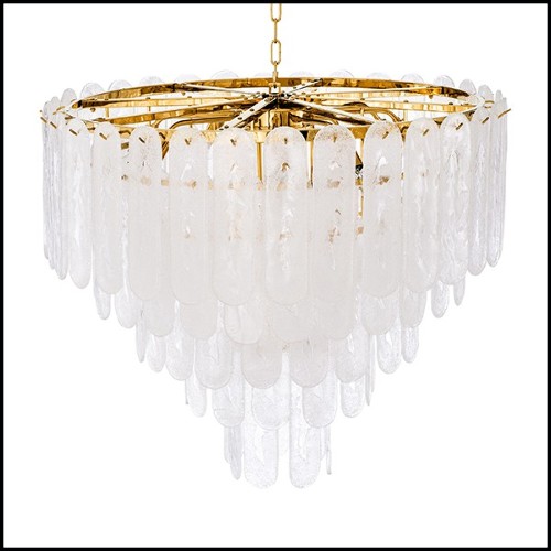 Chandelier avec structure finition gold et verre taillé finition givre 24- Riveria