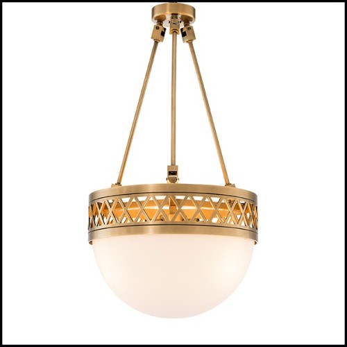 Chandelier with structure in brass and white glass 24-Bistroquette