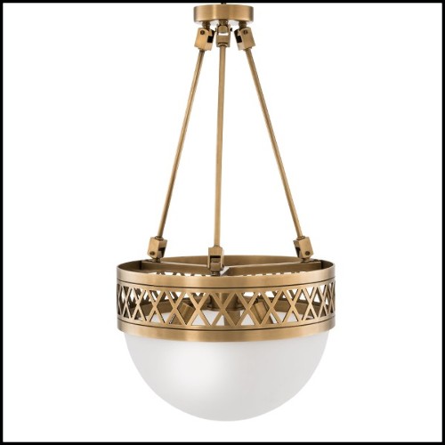 Chandelier with structure in brass and white glass 24-Bistroquette