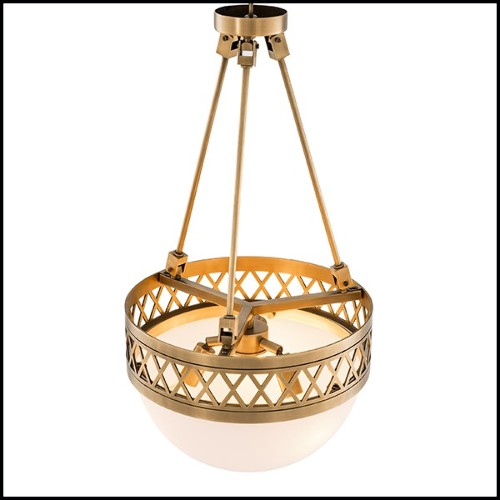 Chandelier with structure in brass and white glass 24-Bistroquette