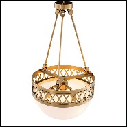Chandelier with structure in brass and white glass 24-Bistroquette