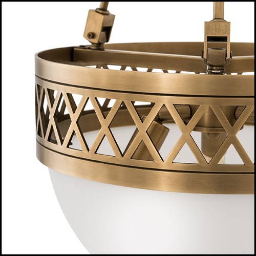 Chandelier with structure in brass and white glass 24-Bistroquette