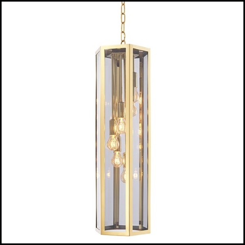 Chandelier with structure in Gold finish and smoked glass 24-Rondoni Gold