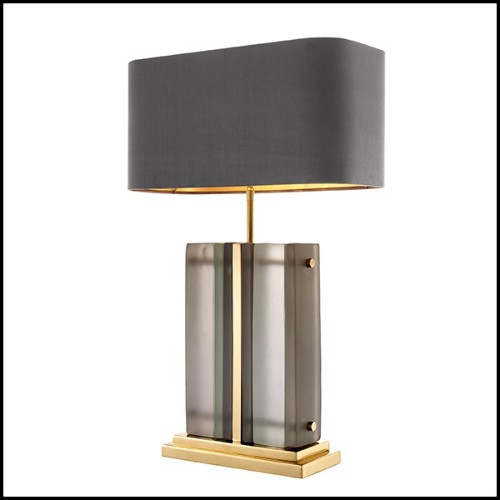 Table Lamp with structure in polished brass and frosted glass 24-Solana Brass