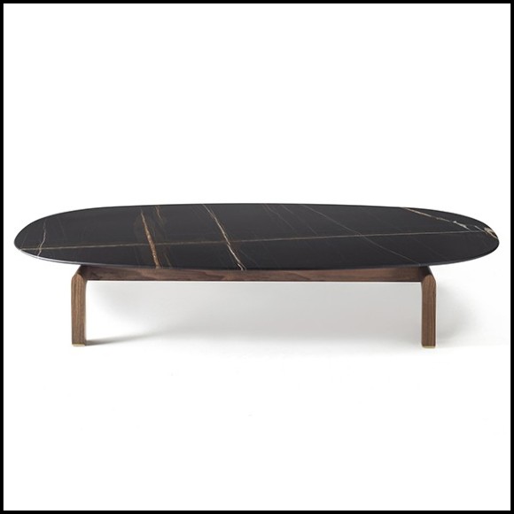 Coffee Table with black marble and with base in solid walnut wood 163-Dark Night