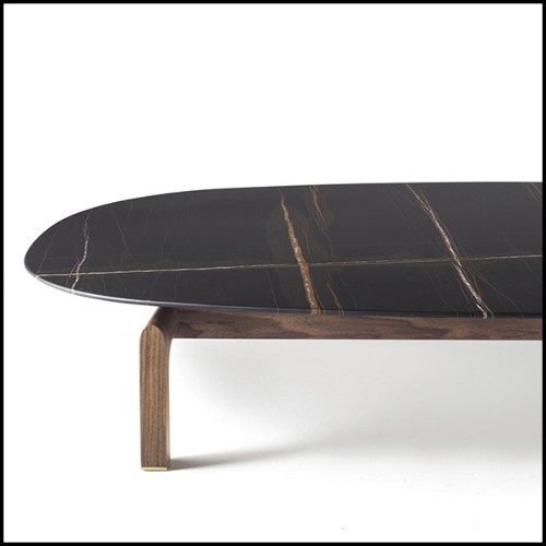 Table basse avec marbre noir et avec base in noyer massif 163-Dark Night