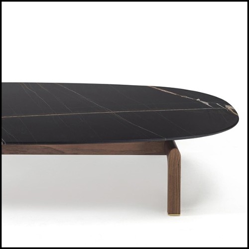 Table basse avec marbre noir et avec base in noyer massif 163-Dark Night