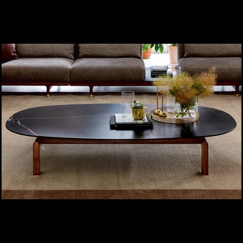 Table basse avec marbre noir et avec base in noyer massif 163-Dark Night
