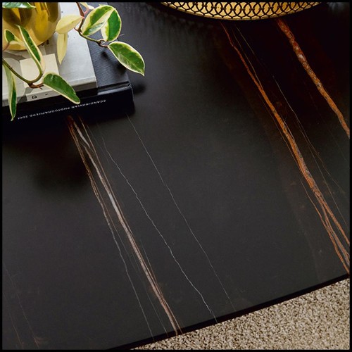 Coffee Table with black marble and with base in solid walnut wood 163-Dark Night