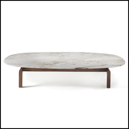 Coffee Table with black marble and with base in solid walnut wood 163-Dark Night