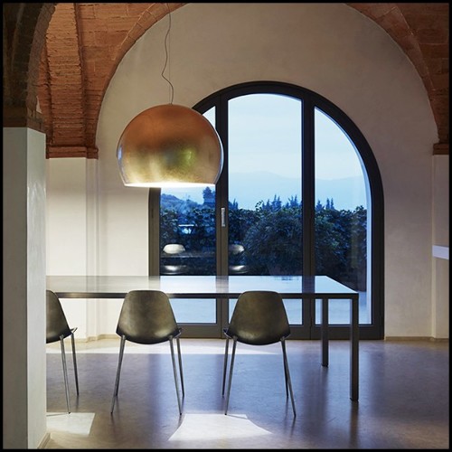 Suspension with aluminium shade all covered with gold leaf 107-Dome Gold Leaf