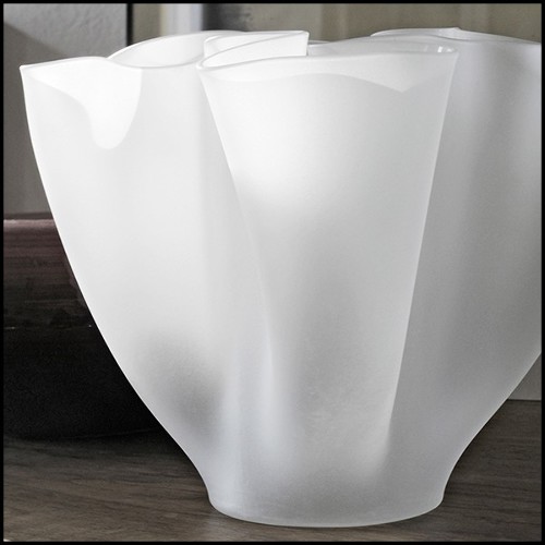 Vase réalisé par pliage à chaud à partir d'une plaque de verre 40-Flowering White