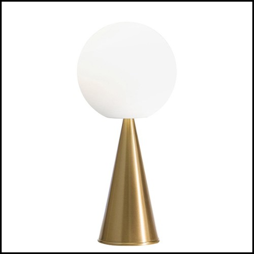 Table Lamp with metal base in brass finish and with white glass shade 40-Full Moon