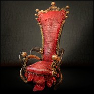 Throne with structure in solid beech wood and red tinted alligator skin PC-King Red Croco