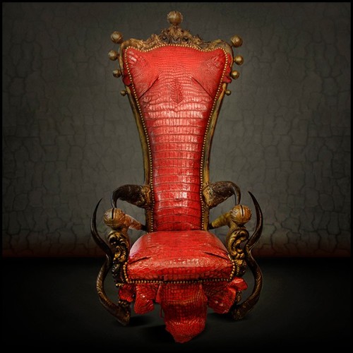 Trône avec structure en hêtre massif et peau d'alligator teinté rouge PC-King Red Croco