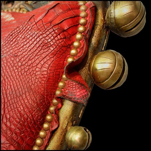 Throne with structure in solid beech wood and red tinted alligator skin PC-King Red Croco