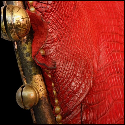 Throne with structure in solid beech wood and red tinted alligator skin PC-King Red Croco