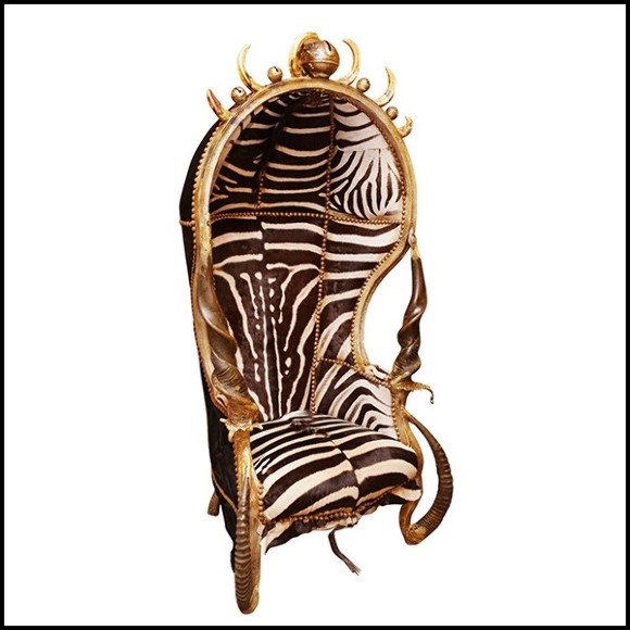 Armchair with real Burchell zebra skin and real horns PC-King Zebra Dome