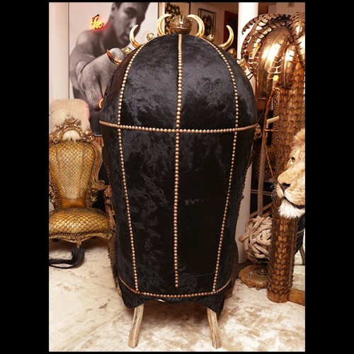 Armchair with real Burchell zebra skin and real horns PC-King Zebra Dome