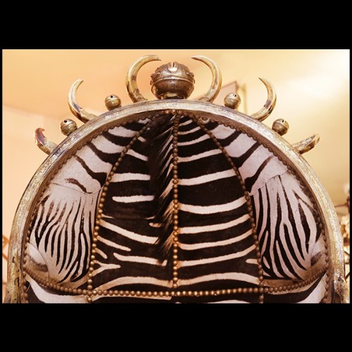 Armchair with real Burchell zebra skin and real horns PC-King Zebra Dome