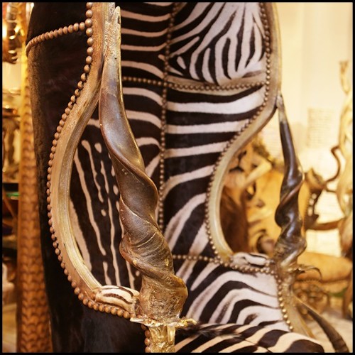 Armchair with real Burchell zebra skin and real horns PC-King Zebra Dome