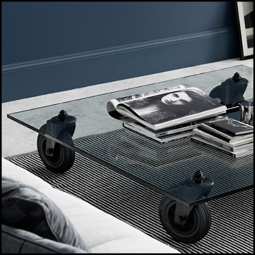 Table basse avec plateau en verre clair biseauté 40-Rolling