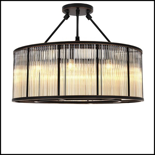 Suspension en bronze finition brillant et abat-jour en verre 24-Bernardi Bronze