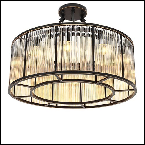 Suspension en bronze finition brillant et abat-jour en verre 24-Bernardi Bronze