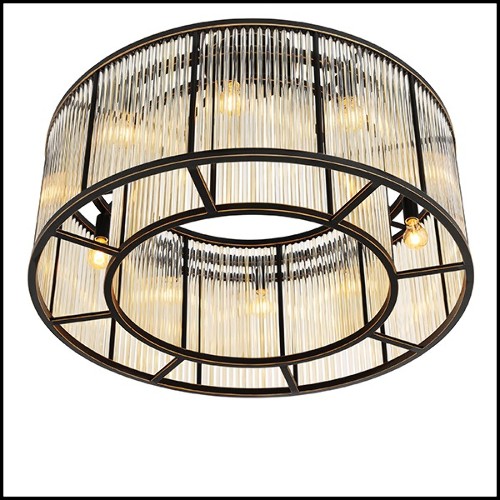 Suspension en bronze finition brillant et abat-jour en verre 24-Bernardi Bronze