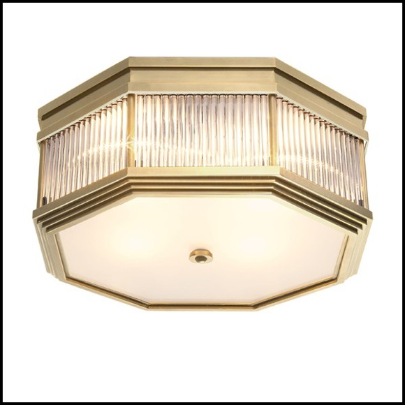Plafonnier finition laiton antique avec verre clair et verre finition givre 24-Bagatelle Brass