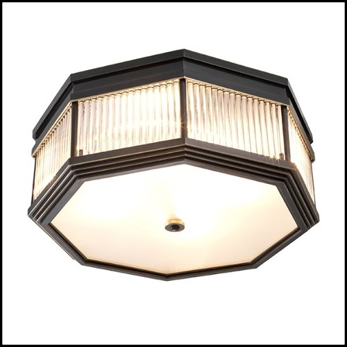 Plafonnier finition bronze brillant avec verre clair et verre finition givre 24-Bagatelle Bronze