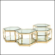 Table basse en acier inoxydable finition gold avec verre clair et verre miroir 24-Sax Set of 4
