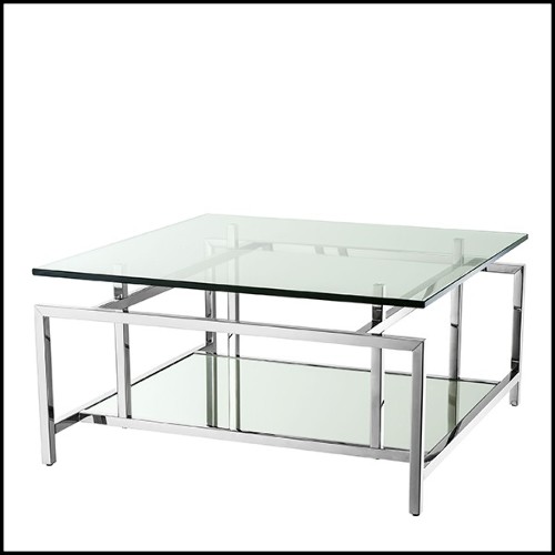 Table basse en acier inoxydable avec verre clair et verre miroir 24-Superia Nickel