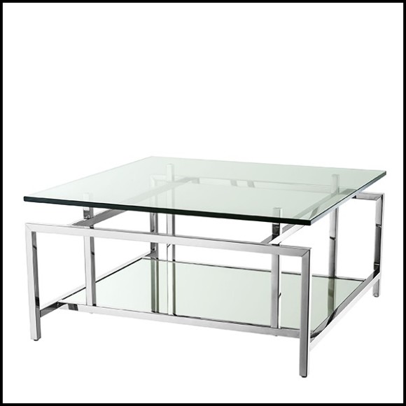 Coffee Table in stainless steel with clear glass and mirror glass 24-Superia Nickel