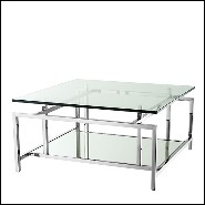 Table basse en acier inoxydable avec verre clair et verre miroir 24-Superia Nickel