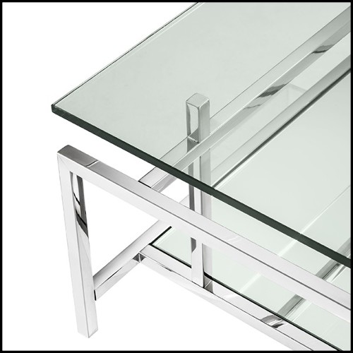 Table basse en acier inoxydable avec verre clair et verre miroir 24-Superia Nickel