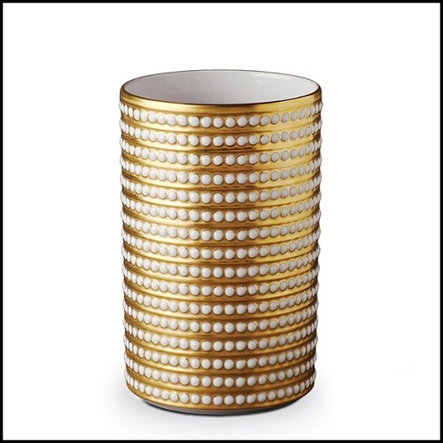 Vase avec porcelaine de Limoges plaqué or 24 carats 172-Pearled