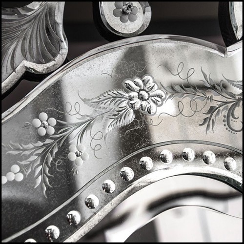 Miroir en bois massif et miroir biseauté finition antique 182-Lily