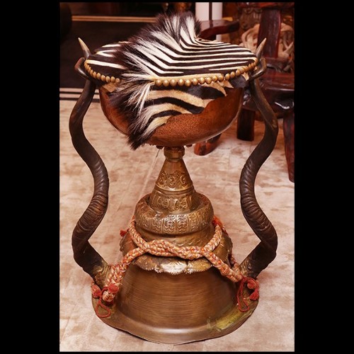 Side Table in solid brass and copper and with real zebra skin PC-Zebra Mane High