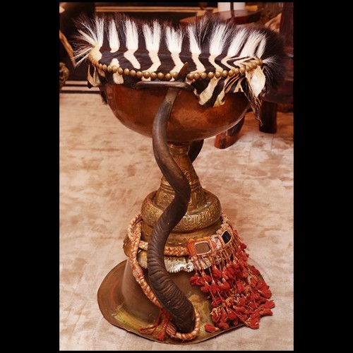 Side Table in solid brass and copper and with real zebra skin PC-Zebra Mane High