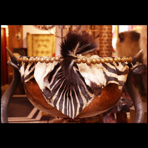 Side Table in solid brass and copper and with real zebra skin PC-Zebra Mane High
