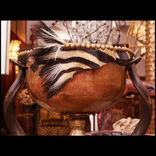 Table d'appoint en laiton massif et cuivre et avec véritable peau de zèbre PC-Zebra Mane High