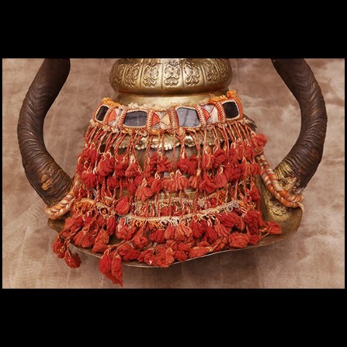 Table d'appoint en laiton massif et cuivre et avec véritable peau de zèbre PC-Zebra Mane High