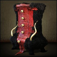 Chest in solid beech wood with red tinted real crocodile skin PC-Red Croco